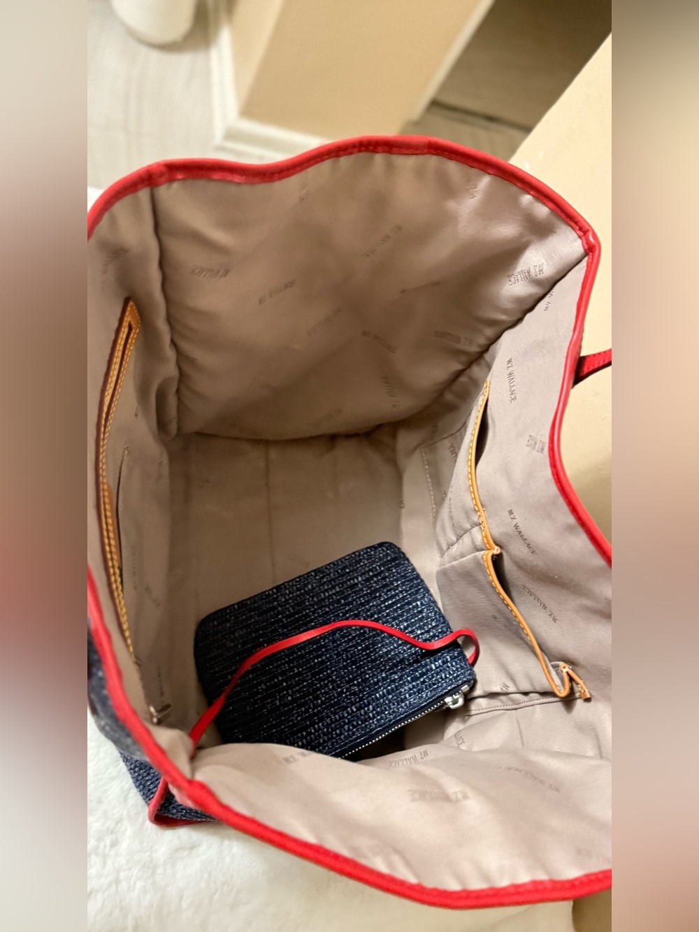MZ Wallace Navy Straw Tote with Red Trim - Picture 6 of 10